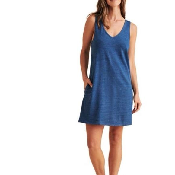 Faherty Dress Womens Medium Cotton Knit VNeck Georgia Tank Dress Pockets Blue M - Picture 3 of 10